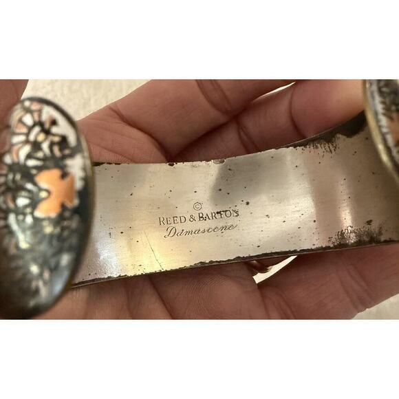 2 Vtg Reed and Barton Silver Damascene Birds Audubon & Heart Cuff Bracelets - Picture 9 of 9
